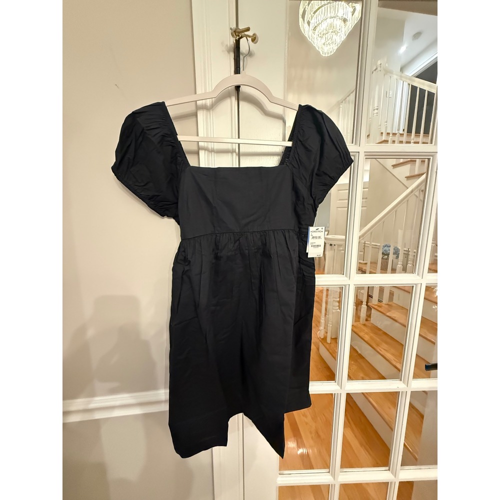 Abound Women Black Cotton Poplin Puff Sleeve Square Neck Mini Dress Size Med